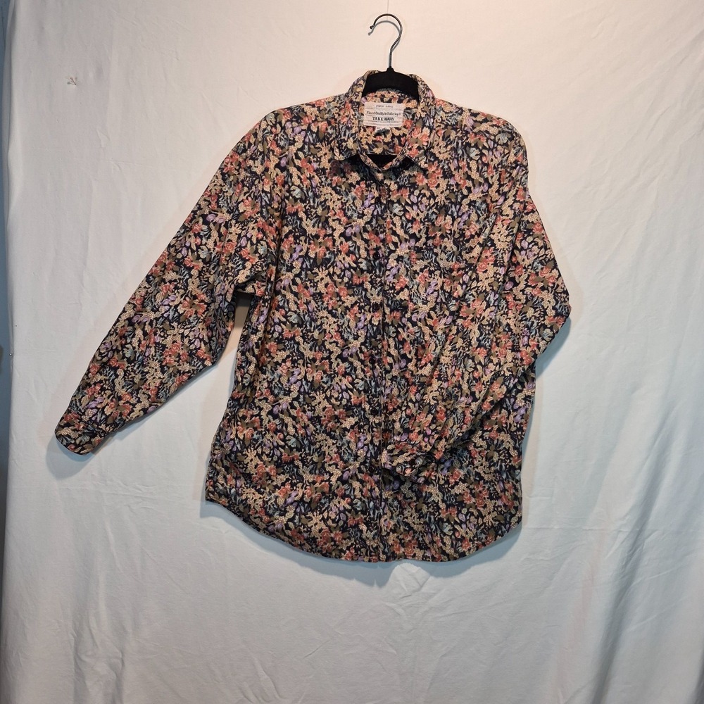 Pure Love  Takeaway Womens Lrg Shirt VTG Cottagecore 80s Dark Floral Boho‎ Ditsy